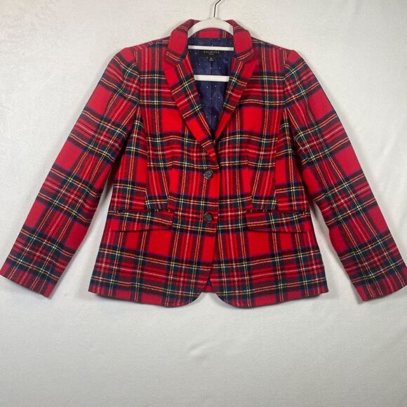 Talbots Petite Women’s Size 6 Blazer Jacket Red Plaid Tartan Wool Blend Classic - Picture 1 of 11